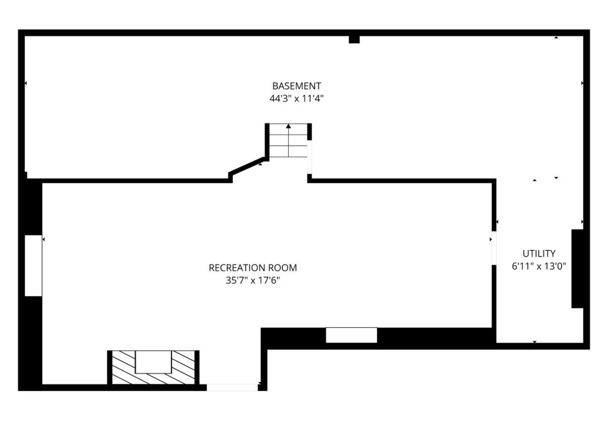 Lower level floor plan: recreation room, basement storage and utility